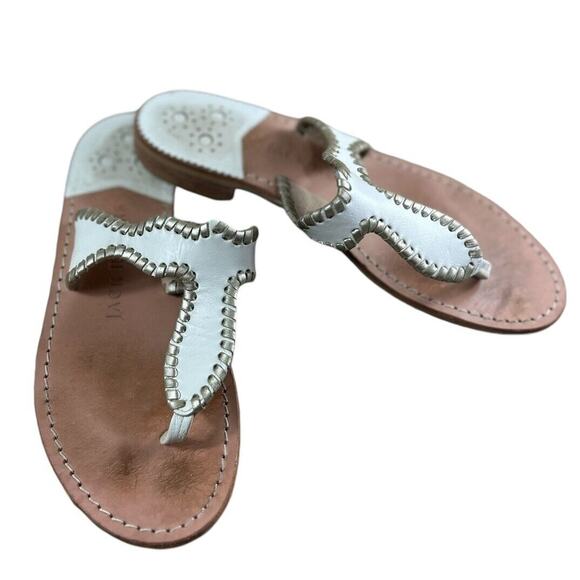 Women's Jack Rogers White Leather Sandals Sz 8 M Slip On Thong T-Strap Shoes - Picture 3 of 6